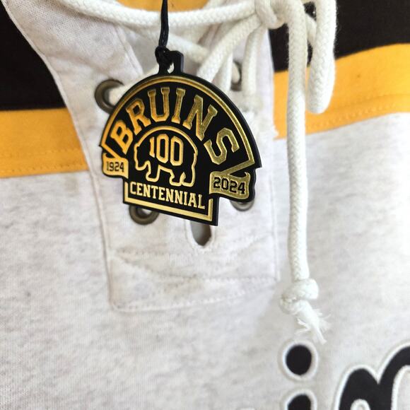 New Boston Bruins '47 Brand Centennial Early Years Script Lacer Hoodie Size L - Picture 13 of 13